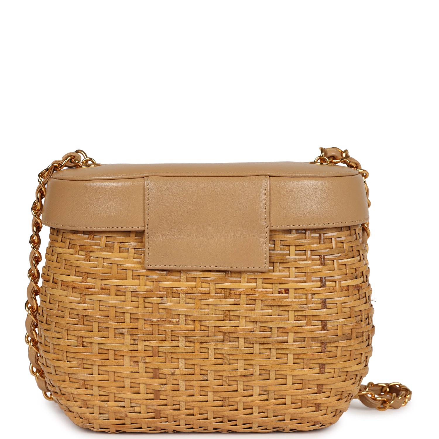 Vintage Chanel Basket Bag Beige Lambskin and Rattan Wicker Gold Hardware