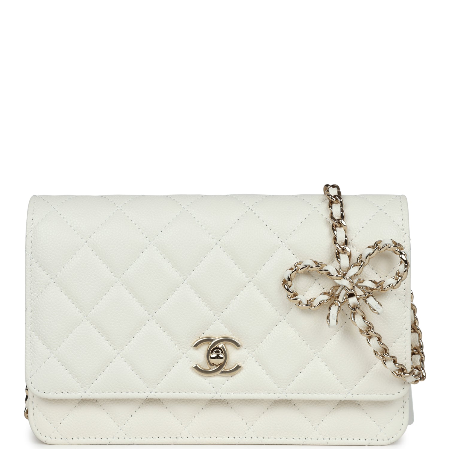 Chanel Classic Wallet on Chain WOC Bow White Caviar Gold Hardware