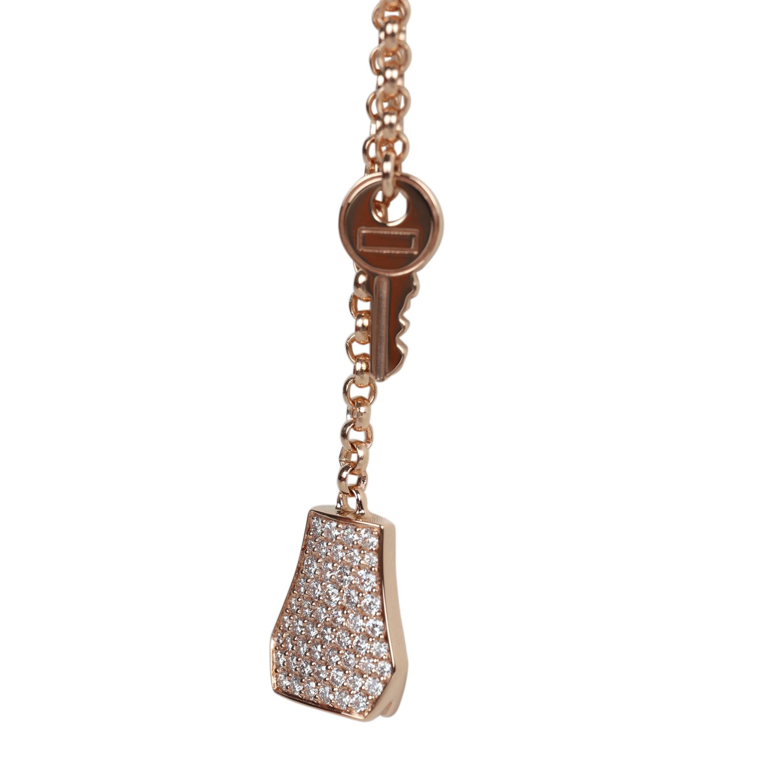 Hermes Kelly Clochette Necklace PM Diamonds 18K Rose Gold Hardware