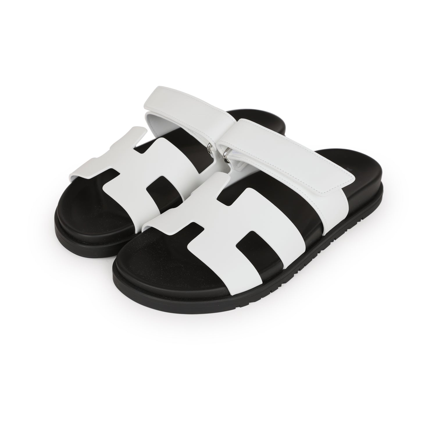 Hermes Chypre Sandals White Calfskin Palladium Hardware 39 EU