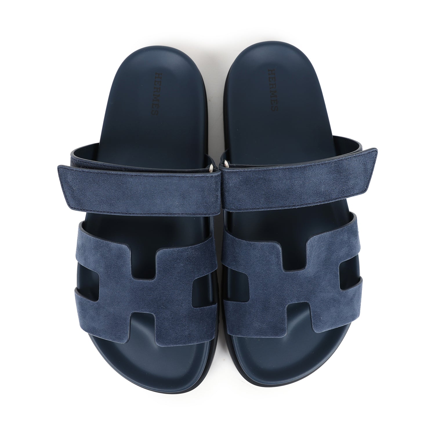 Hermes Chypre Techno Sandals Blue Celeste Suede 40.5 EU Palladium Hardware