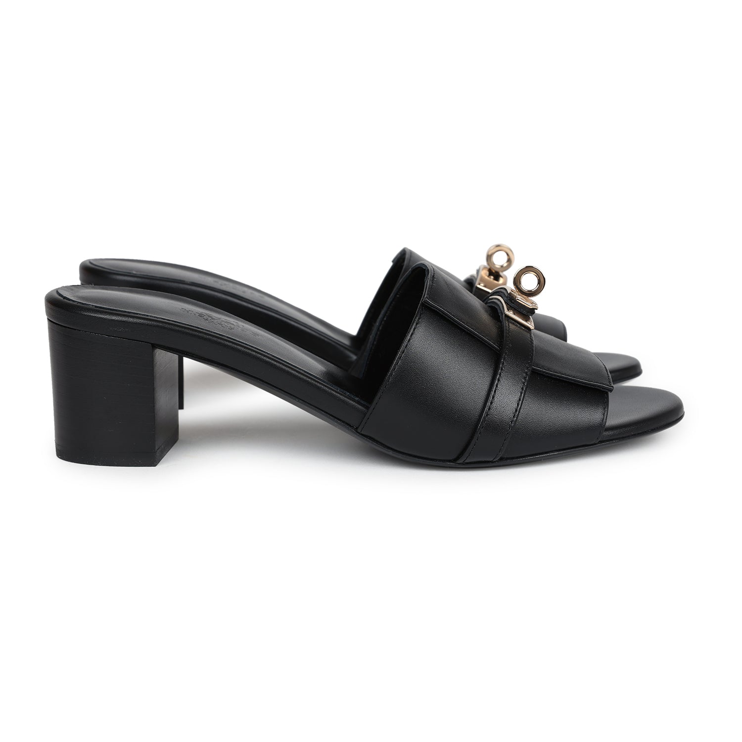 Hermes Gigi 50 Sandals 37.5 EU Black Calfskin Permabrass Hardware