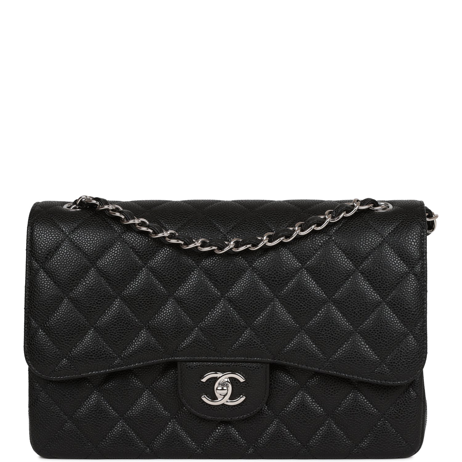 Chanel Jumbo Classic Double Flap Bag Black Caviar Silver Hardware