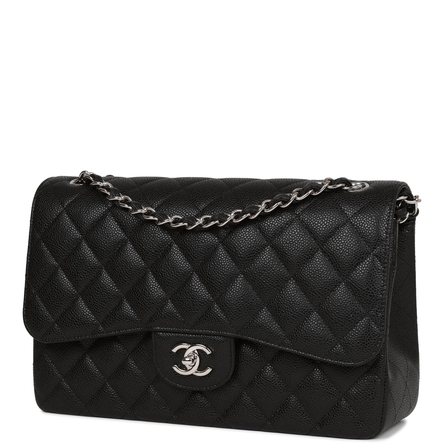 Chanel Jumbo Classic Double Flap Bag Black Caviar Silver Hardware