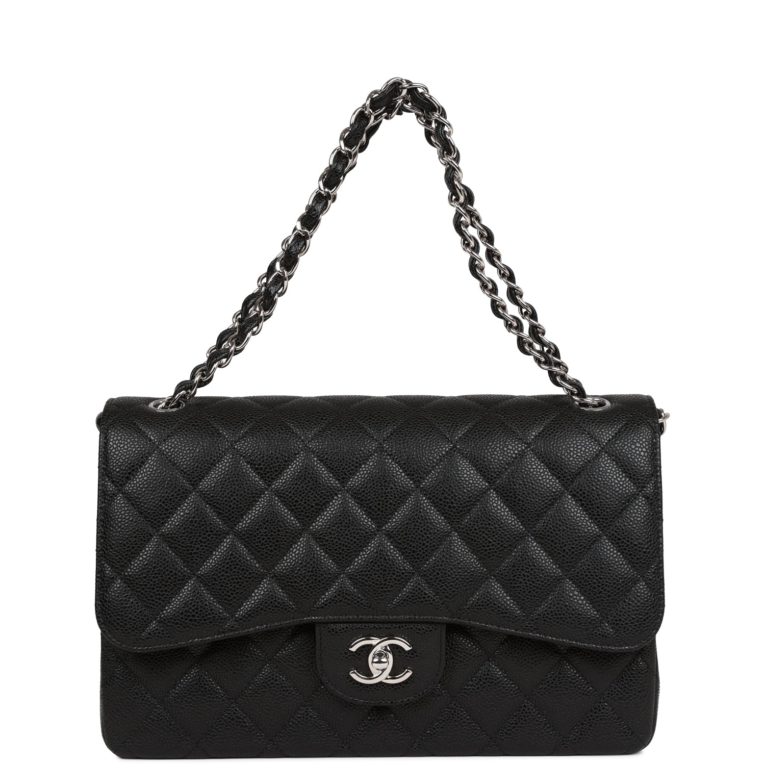 Chanel Jumbo Classic Double Flap Bag Black Caviar Silver Hardware