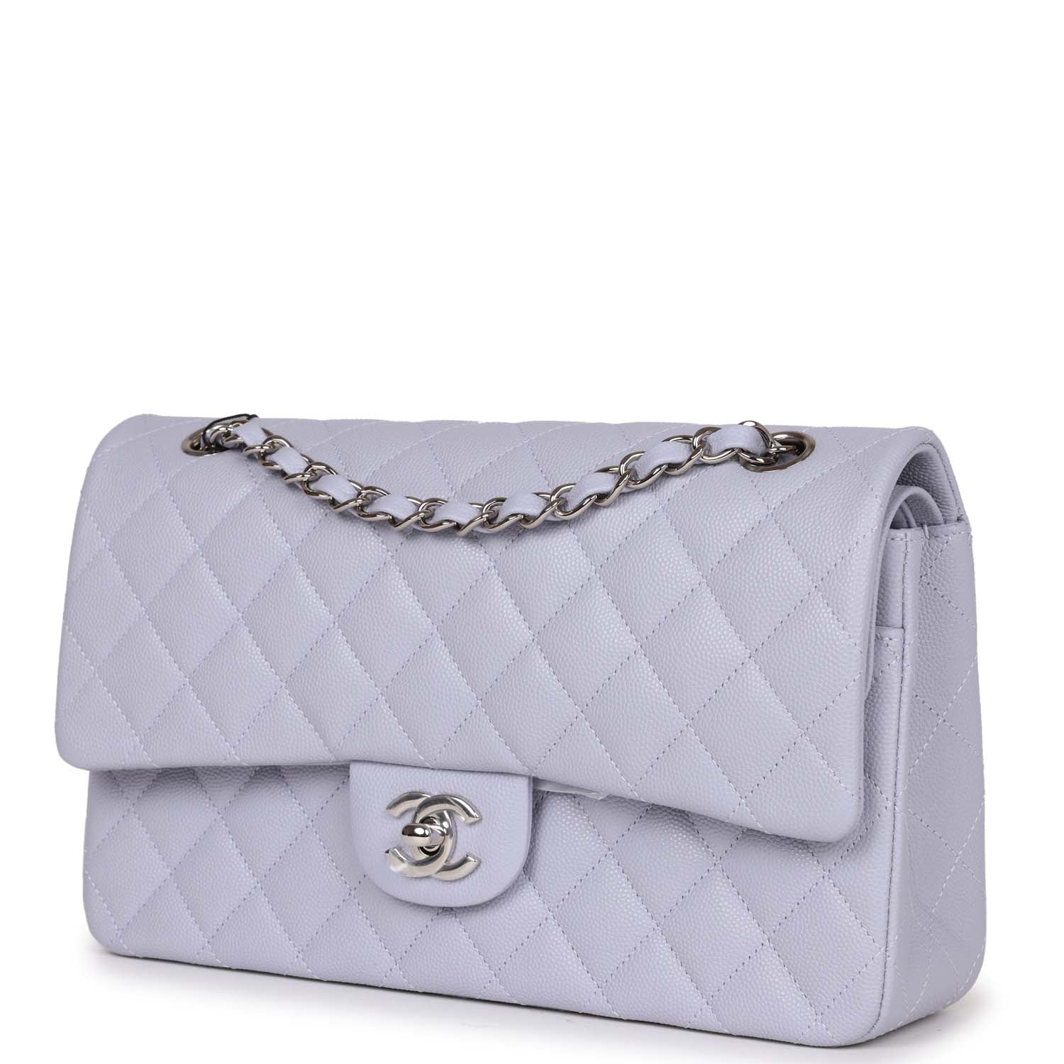 Chanel Medium Classic Double Flap Lavender Caviar Silver Hardware