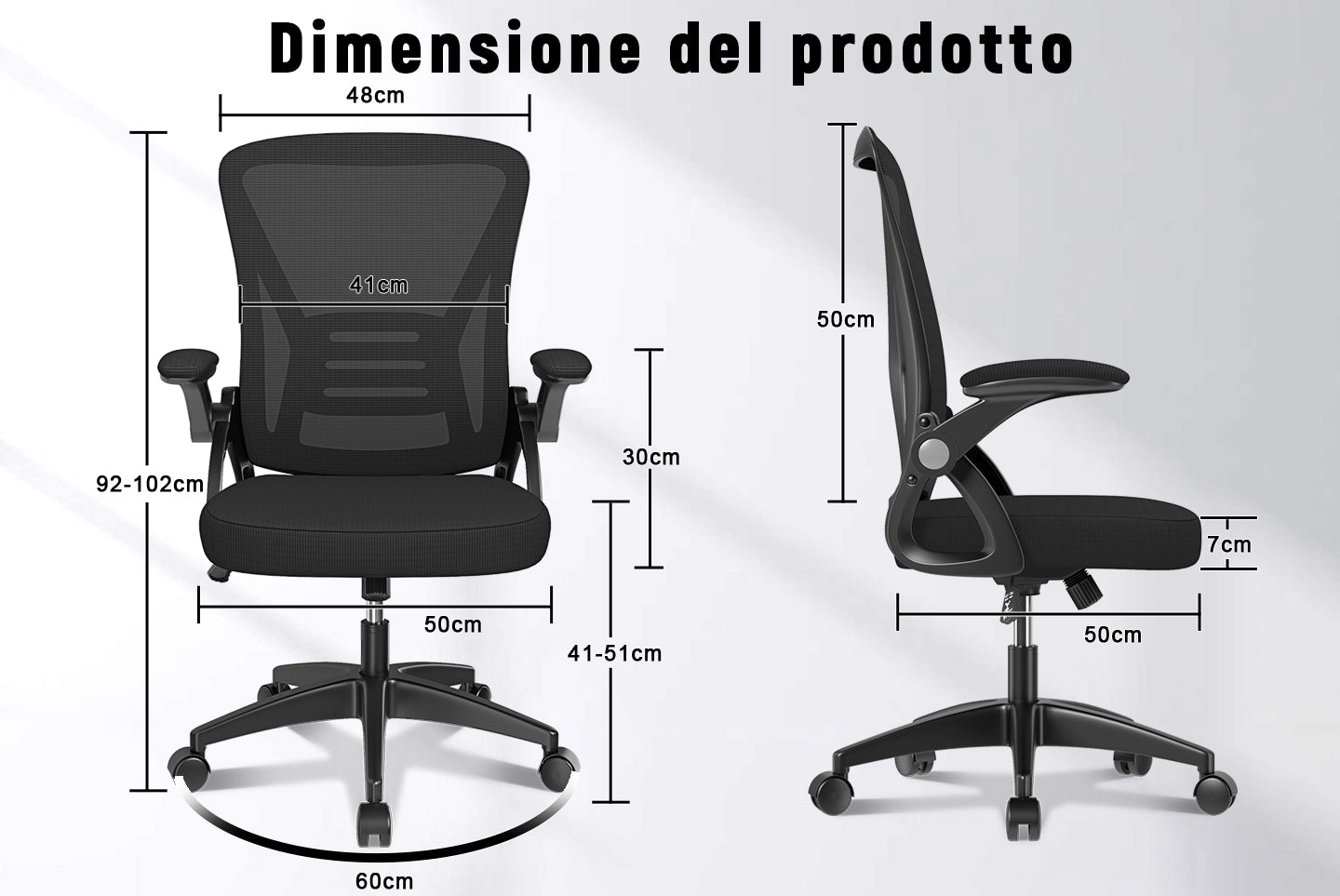 Sedia da Ufficio Sedia da Scrivania Ergonomica con Bracciolo Ribaltabi ...