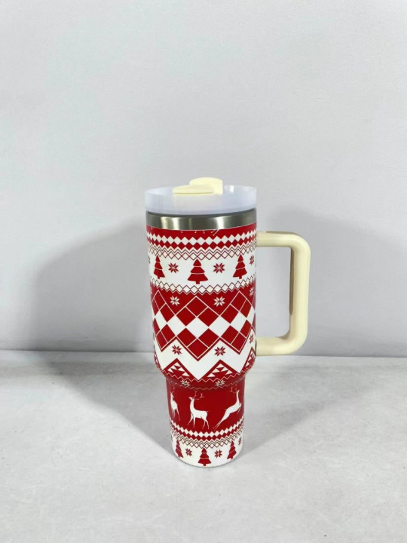 Christmas Pattern Stainless Steel Mug: Large Vacuum Tumbler