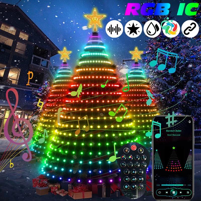 Smart RGB IC Christmas Tree Lights: Multicolor LED Star Strings