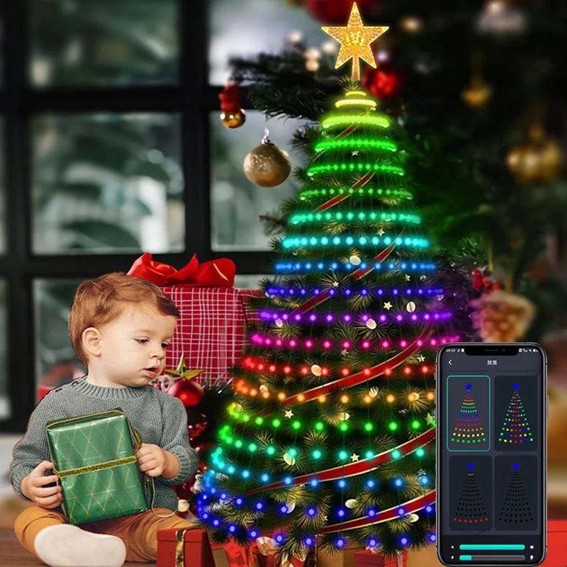 Smart RGB IC Christmas Tree Lights: Multicolor LED Star Strings