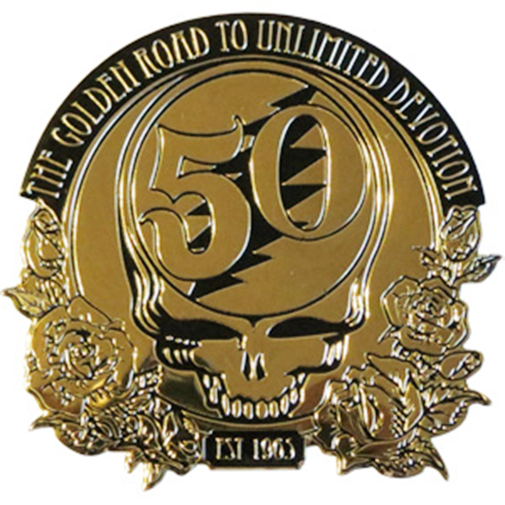 GRATEFUL DEAD 50th Anniversary Gold Metal Small Sticker