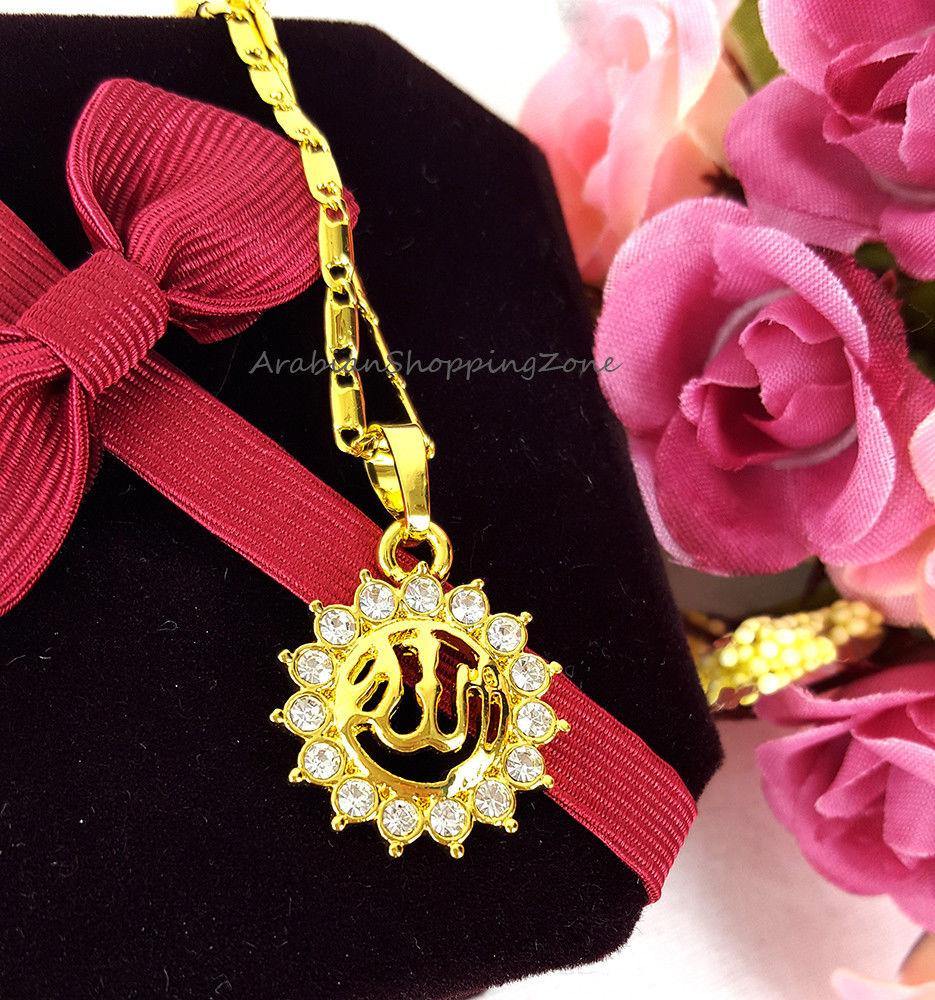 Islamic Allah Pendant Necklace For Women Silver/Gold Color Cubic Zirconia
