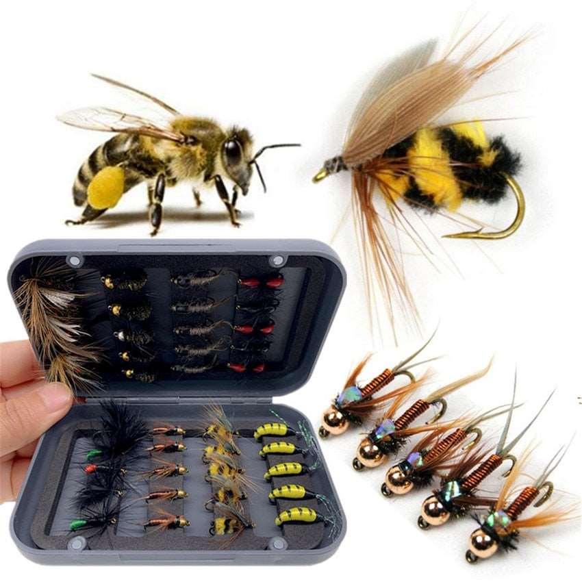 Trout Fly Fishing Flies options of 32Pcs-112Pcs Dry Wet Nymph Streamers kits