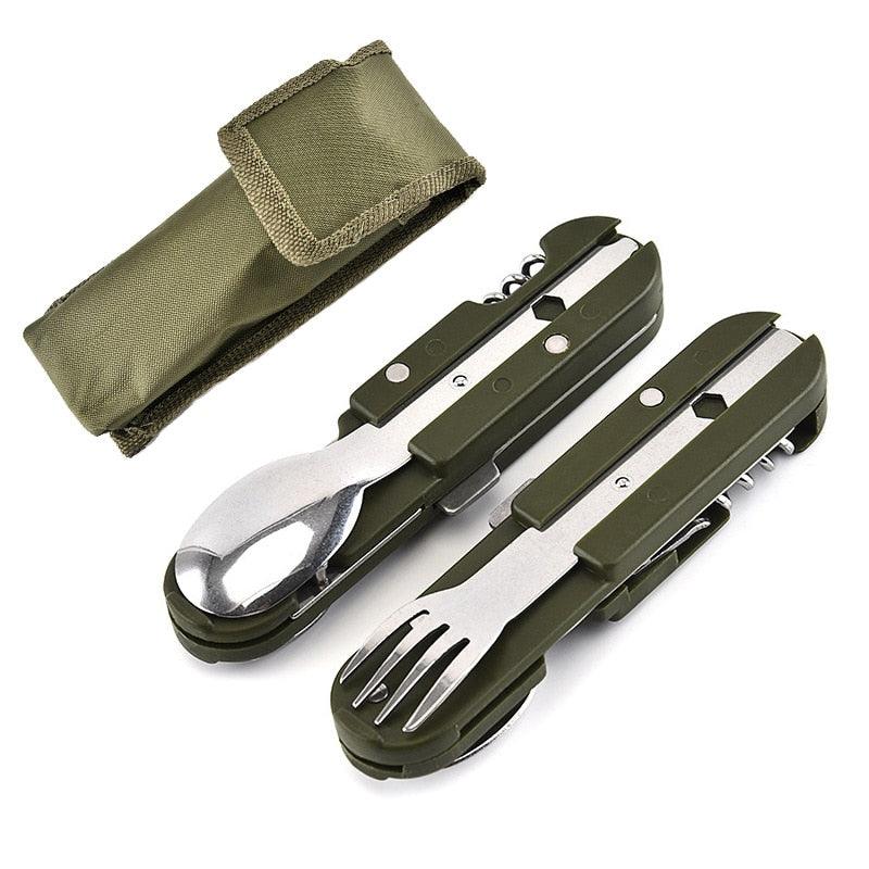 Folding Cutlery Stainless Steel Portable  Camping Picnic Knife Fork Spoon Bottle Opener