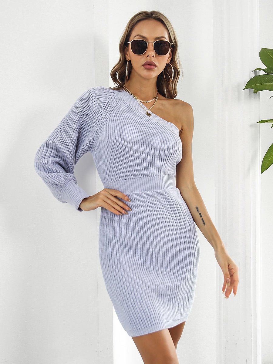 KRE Prime Women One-Shoulder Mini Sweater Dress
