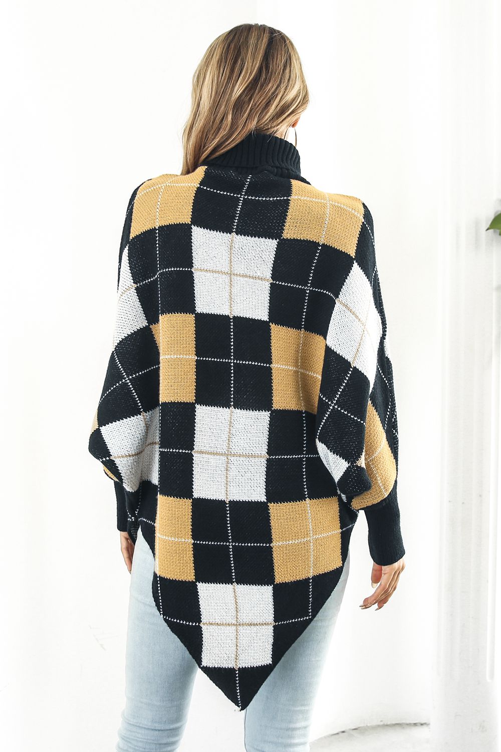 KRE Prime Plaid Turtleneck Dolman Sleeve Poncho