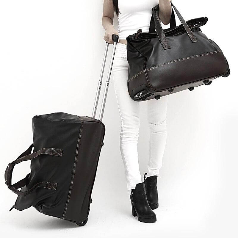 Rolling Leather Luggage Waterproof Suitcase