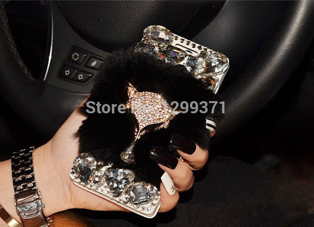 Rabbit Fur Leather Case For Iphone Models