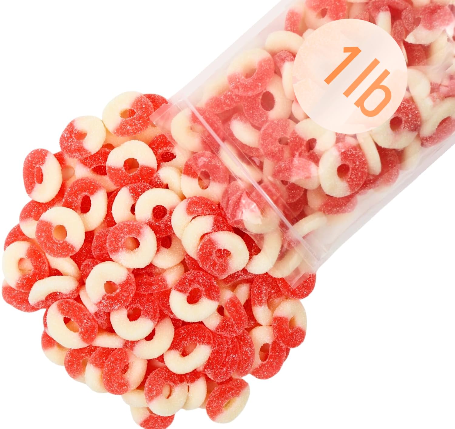 Watermelon Gummi Rings- Soft, Chewy, Sugar Dusted Candy (1 Lb)