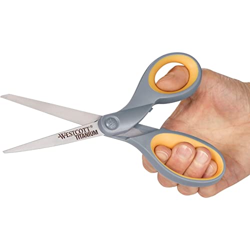 Westcott 13901 8-Inch Titanium Scissors For Office and Home, Yellow/Gray, 2 Pack