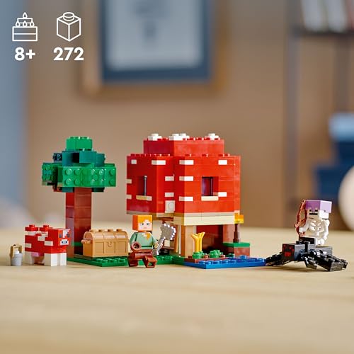 LEGO Minecraft The Mushroom House Set, 21179 Building Toy for Kids Age 8 Plus, Gift Idea with Alex, Mooshroom & Spider Jockey Figures