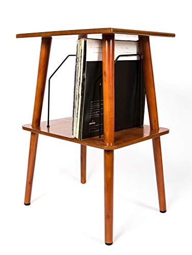 GPO Canterbury Retro Polished Wooden Table Stand with Vinyl Record Storage (Holds 60-70 Albums)