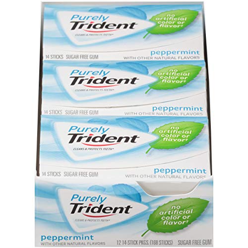 Purely Trident Sugar-Free Gum, Peppermint, 14 Count (Pack of 12)