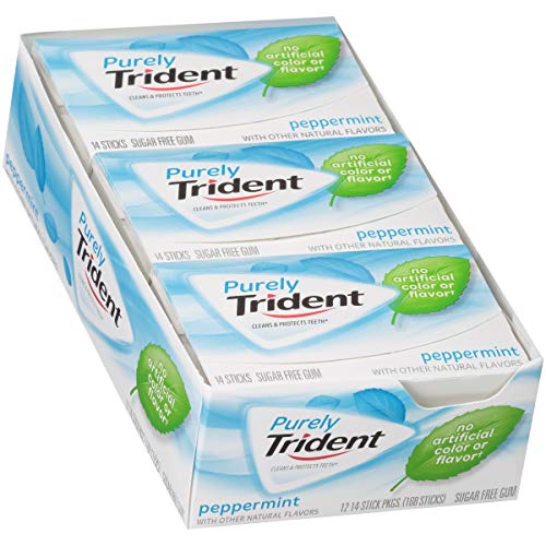 Purely Trident Sugar-Free Gum, Peppermint, 14 Count (Pack of 12)