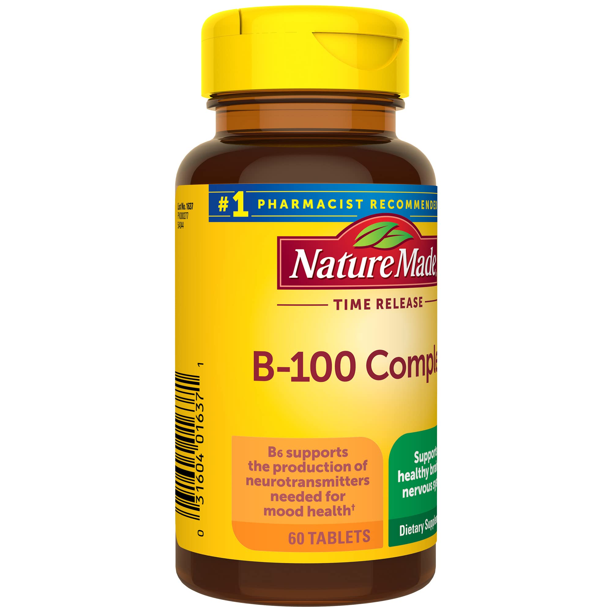 Nature Made Time Release Vitamin B-100 High Potency B Complex, Dietary Supplement for Nervous System Function Support, 60 Time Release Tablets, 60 Day Supply