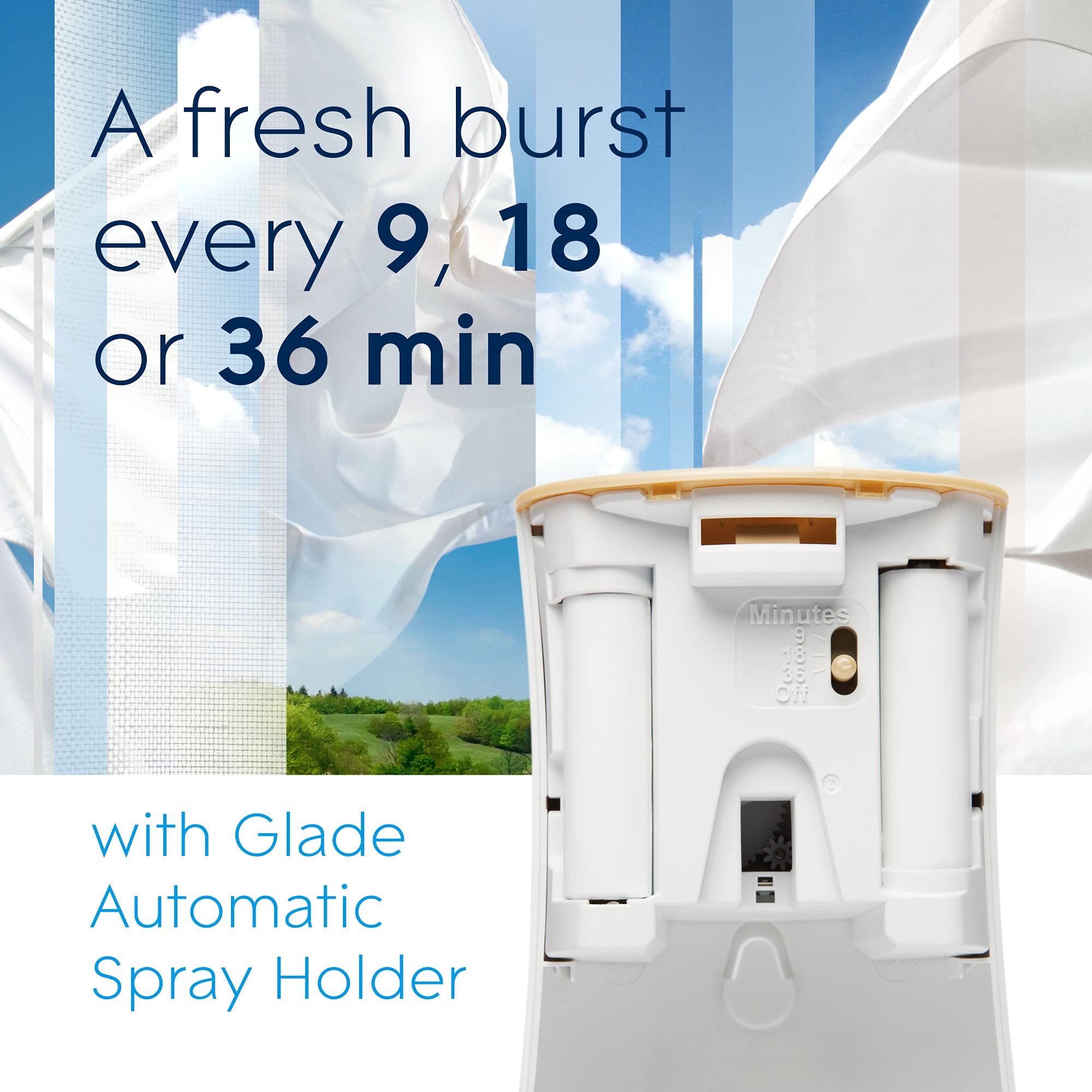 Glade Automatic Spray Refill and Holder Kit, Air Freshener for Home and Bathroom, Clean Linen, 6.2 Oz, 2 Count