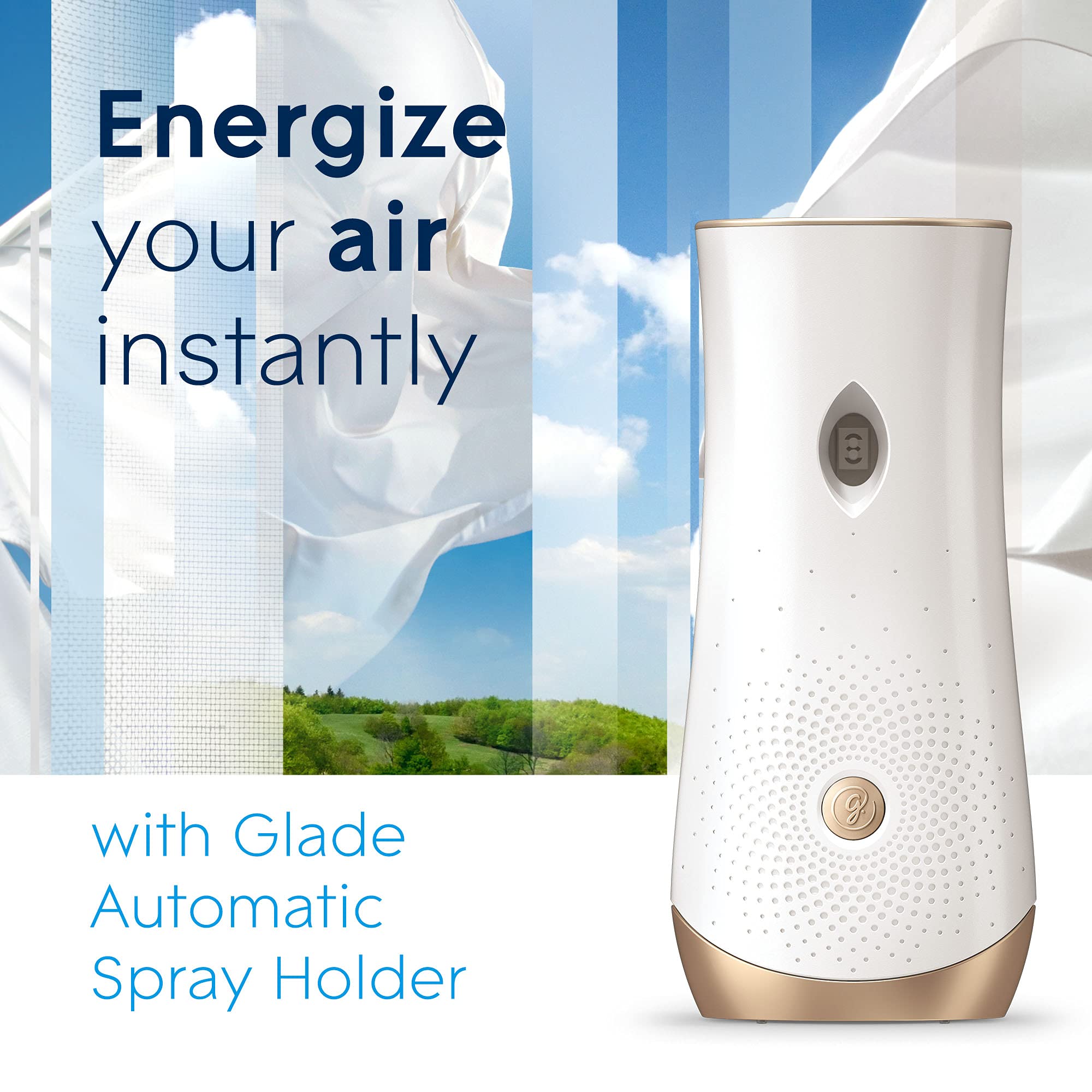 Glade Automatic Spray Refill and Holder Kit, Air Freshener for Home and Bathroom, Clean Linen, 6.2 Oz, 2 Count