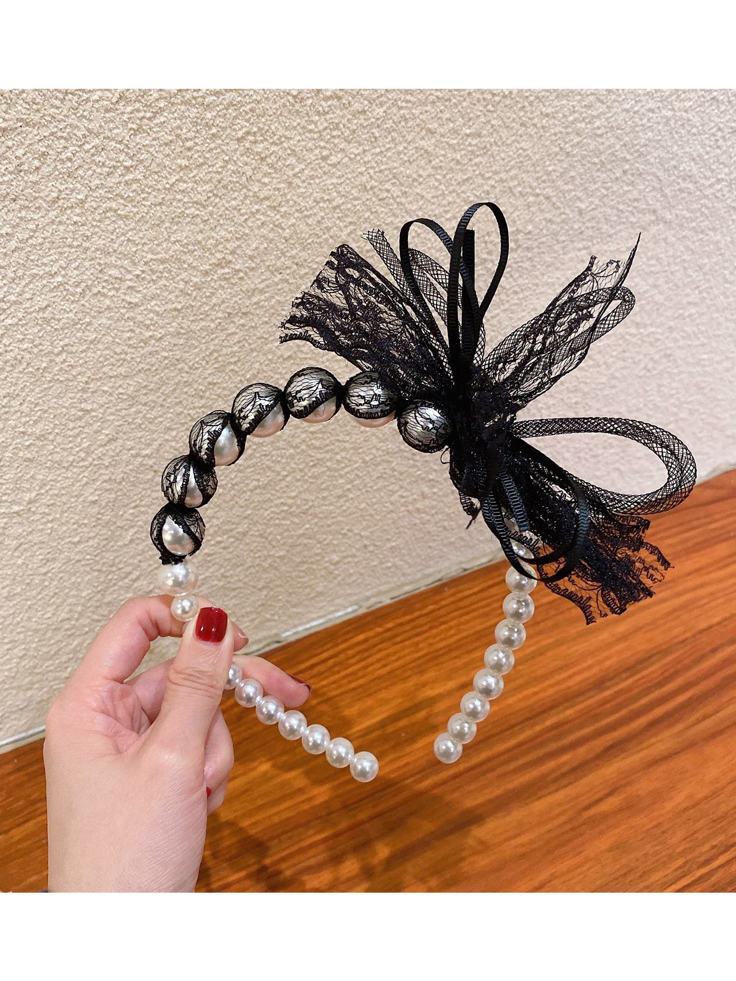 Lace Pearl Bow Headband