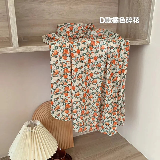 White Dots Floral Print Midi Skirt Women Elastic High Waist Side Pockets Skirts Summer 2022 Elegant Female Bottom