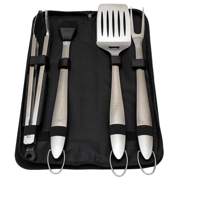 AOG 4-Piece Tool Kit (tongs, basting brush, spatula, & meat fork in nylon case) - TK-1