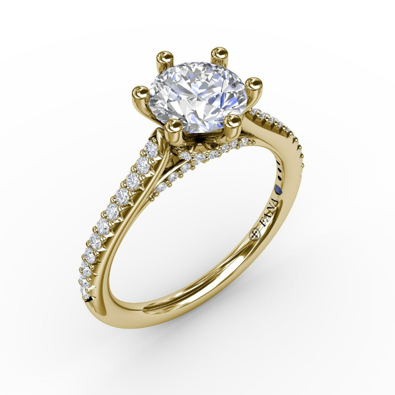 Fana Six - Prong Round Diamond Engagement Ring with 1/2 Diamond Band