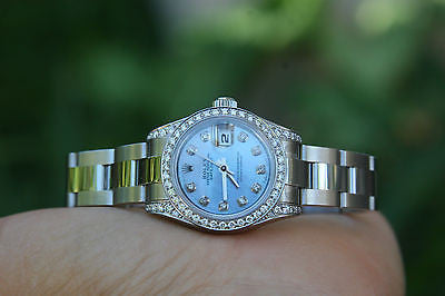 ROLEX LADIES 26mm DATEJUST BLUE DIAMOND DIAL LUGS BEZEL 179160 UNWORN BOX PAPERS