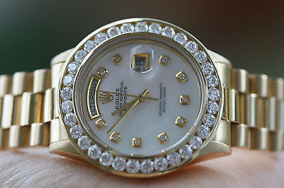 ROLEX MENS 18038 PRESIDENT 18K YELLOW GOLD 5 ct DIAMOND BEZEL MOP DIAL 36mm