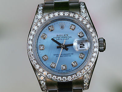 ROLEX LADIES 26mm DATEJUST BLUE DIAMOND DIAL LUGS BEZEL 179160 UNWORN BOX PAPERS