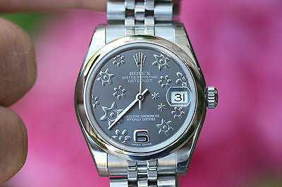 ROLEX MENS LADIES MIDSIZE 31mm DATEJUST STAINLESS STEEL FLORAL 178240