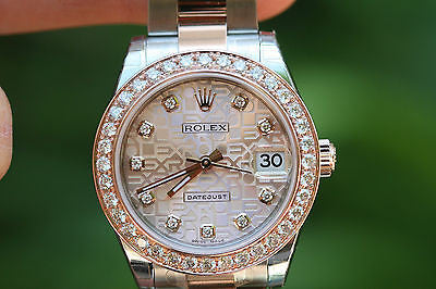 ROLEX MIDSIZE DATEJUST ROSE GOLD 31mm DIAMOND BEZEL JUBILEE DIAL 178241 UNWORN