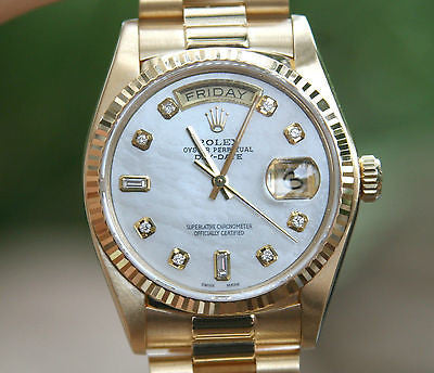 ROLEX MENS OR LADIES PRESIDENT 36mm DIAMOND MOTHER of PEARL 18K YG 18038