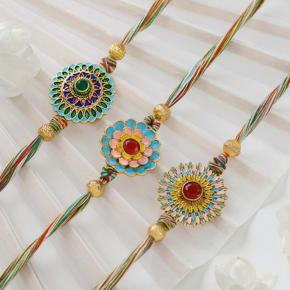 Stunning Meenakari Rakhi Set Of 3