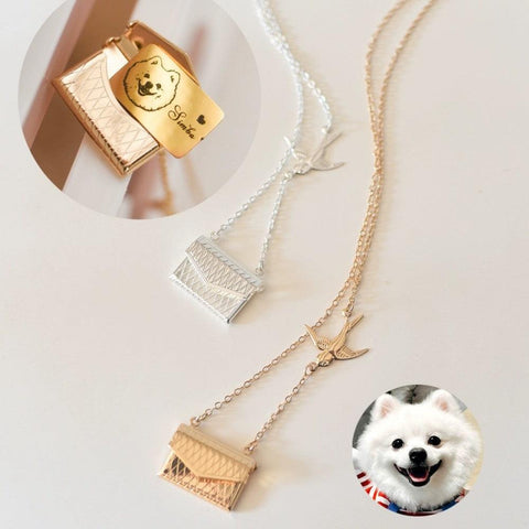 Custom Pet Portrait Envelope Necklace Engraved Pet Photo Necklace