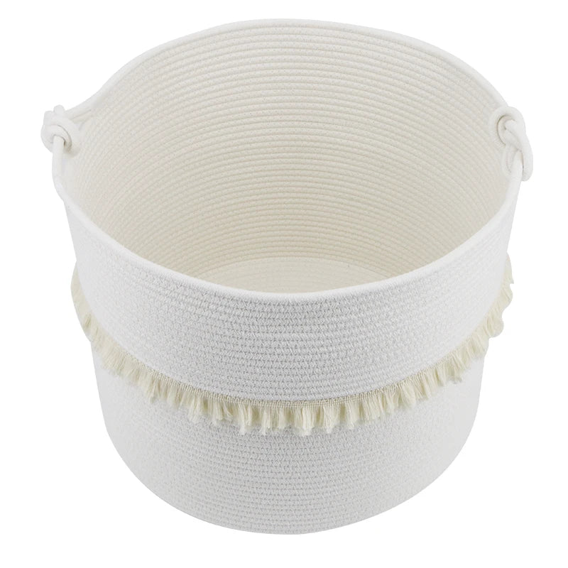 Custom Large Woven Cotton Rope Macrame Storage Basket with Knot Handle