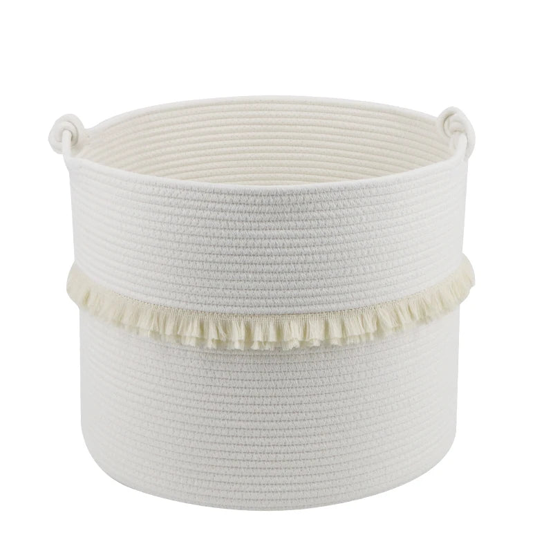 Custom Large Woven Cotton Rope Macrame Storage Basket with Knot Handle