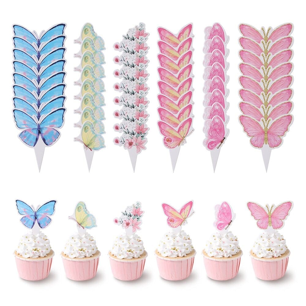 24-Piece Set of Vivid Butterfly Cupcake Toppers