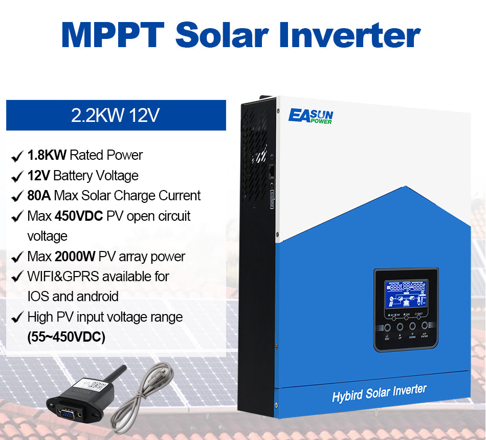 EASUN POWER 2.2K Solar Inverter 12V 220V Off Grid Inverter 80A