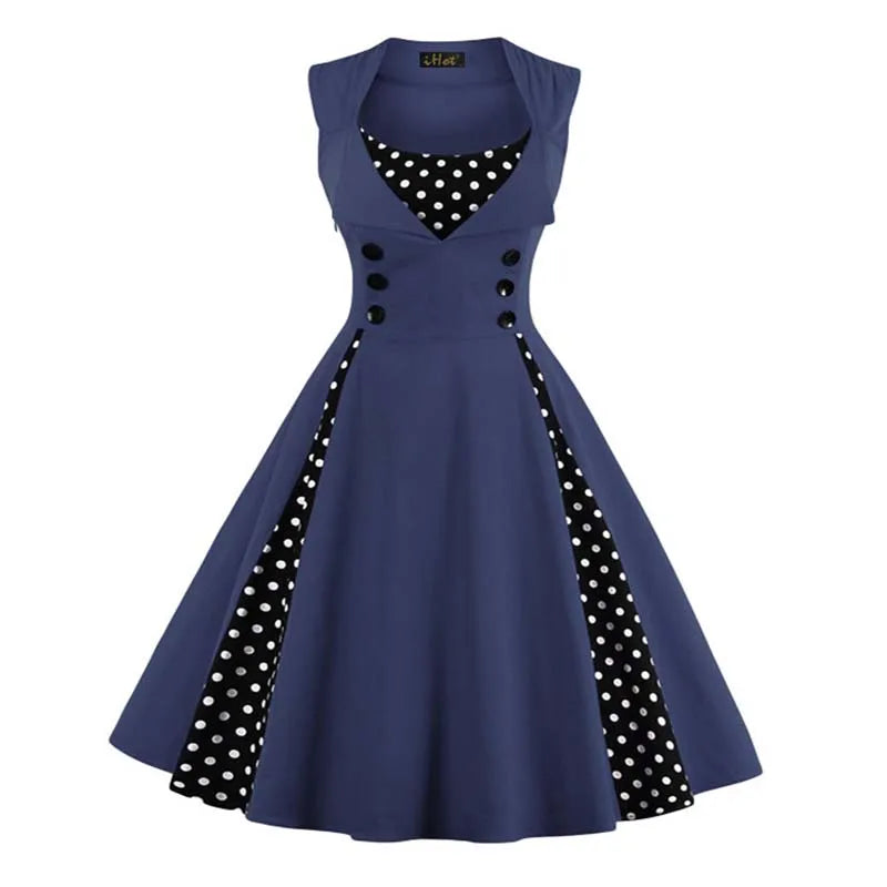 S-5XL Women Robe Retro Vintage Dress 50s 60s Rockabilly Dot Swing Pin Up Summer Party Dresses Elegant Tunic Vestidos Casual