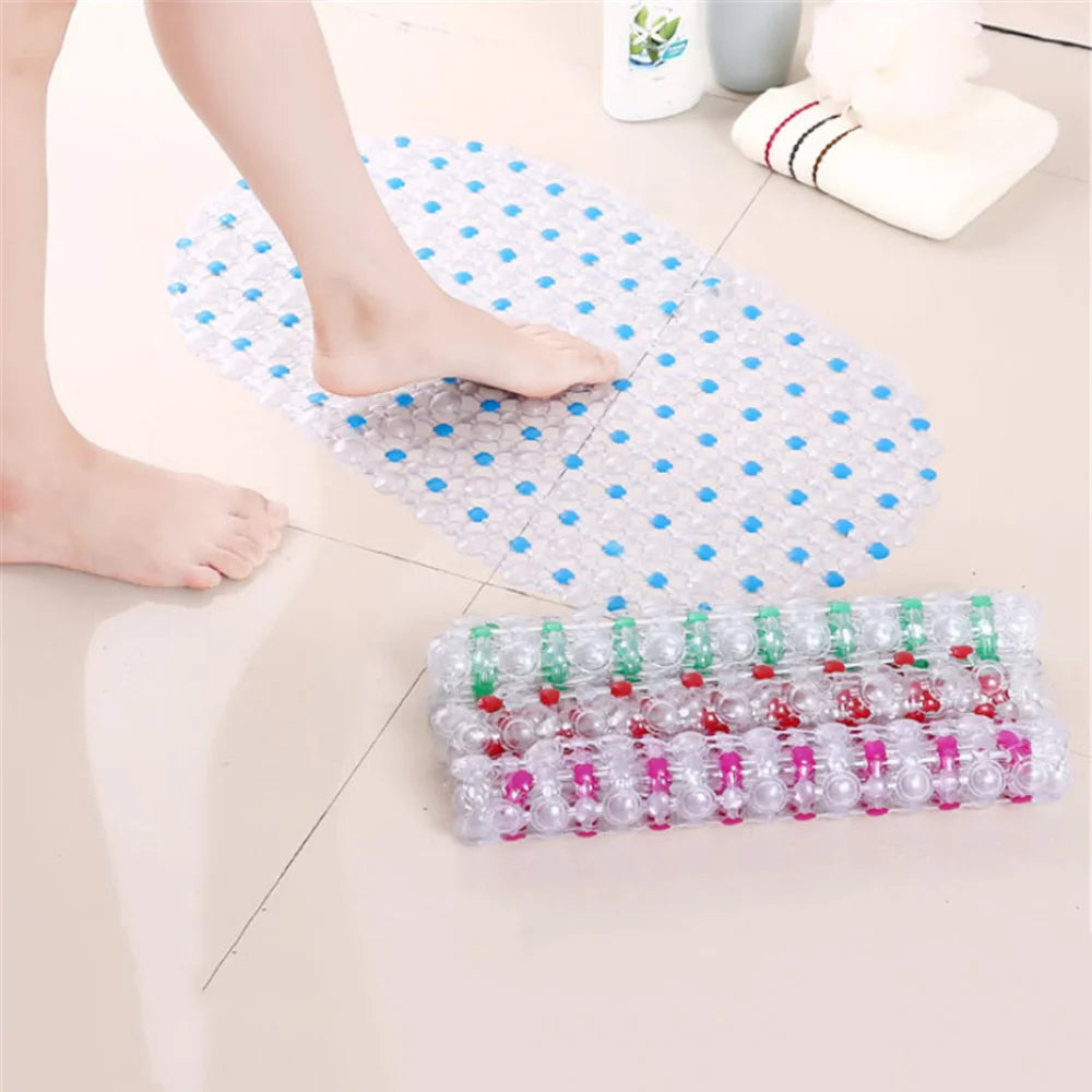 1PC PVC Anti-skid Bath Mats Rectangle Soft Shower Bathroom Massage Mat Suction Cup Non-slip Bathtub Carpet Large Size