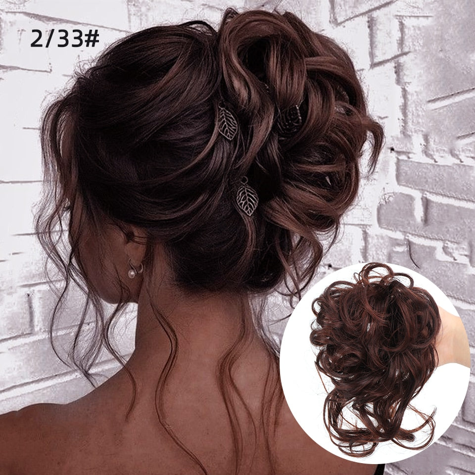 LUPU Synthetic Hair Bun Chignon Messy Curly Hair Band Elastic Scrunchy False Hair Pieces For Women Hairpins Black Brown